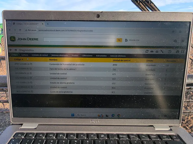 Software de diagnóstico John Deere en la computadora utilizada durante la capacitación